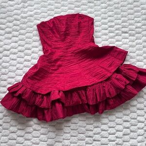 Morgan & Co. Strapless Ruffled Dress in Hot Reddish Pink